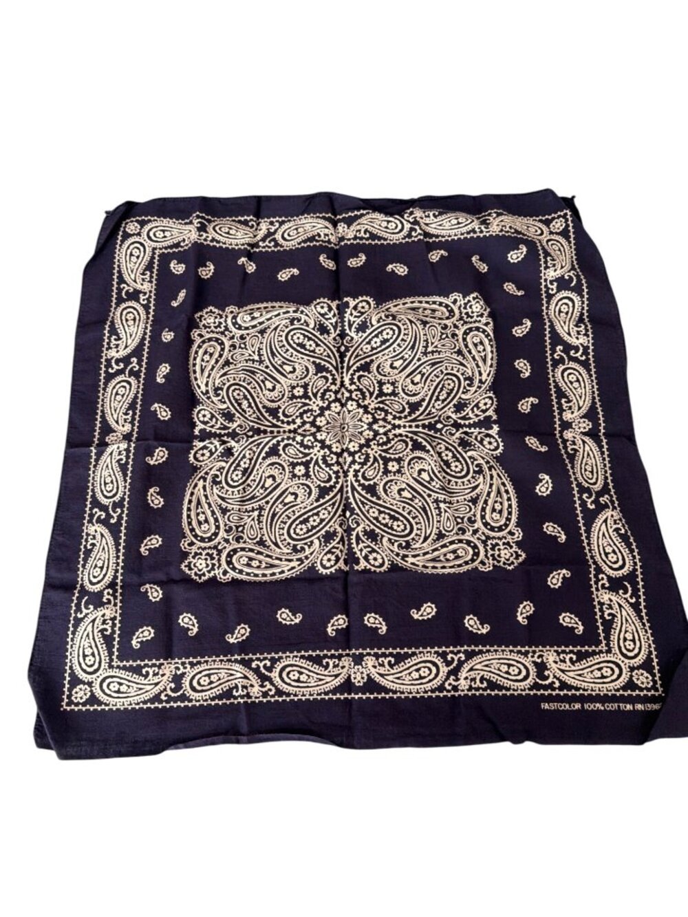 Vintage Navy Blue Paisley Bandana 100% Cotton Fastcolor RN13962 Scarf Estate 21"